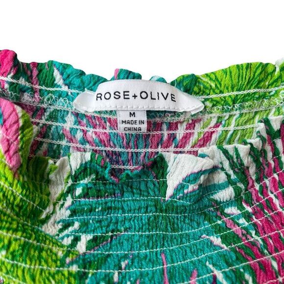 Rose + Olive Smocked Palm Leaf Print Ruffle Strap Tank Top - Size Medium - Picture 4 of 9